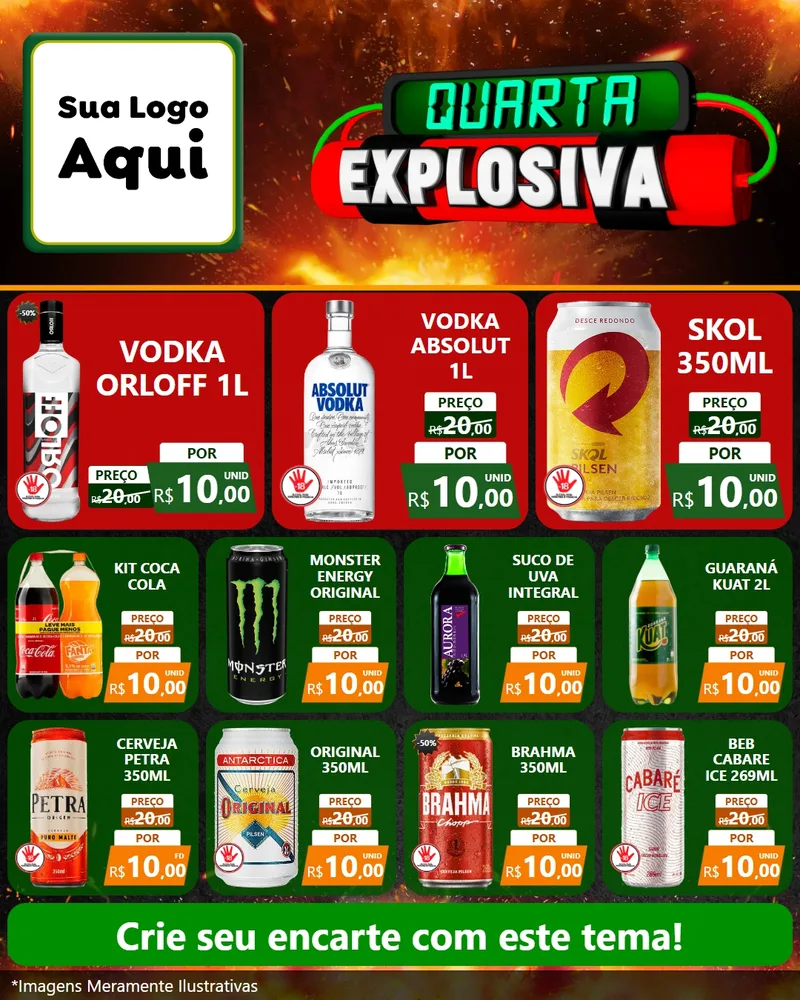 Modelo de Rede Social para Feed Instagram com o tema Quarta Explosiva para Distribuidora de bebidas