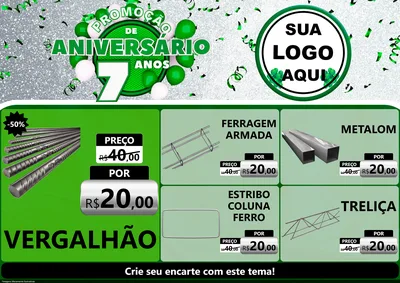 Modelo de Encarte para Encarte A4 Horizontal com o tema Promoção de Aniversário - 7 Anos para Ferragens