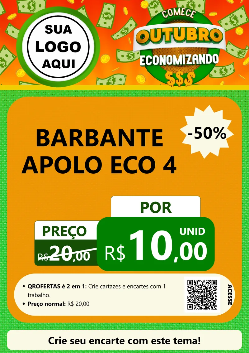 Modelo de Cartaz para Cartaz A4 Vertical com o tema Comece Outubro Economizando para Armarinho e Aviamentos