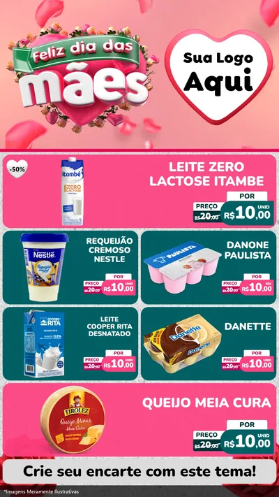 Modelo de TV para TV Vertical com o tema Feliz Dia das Mães para Frios e Laticínios