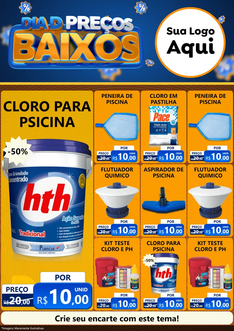 Modelo de Encarte para Encarte A4 Vertical com o tema Dia D Preço Baixo para Produtos para Piscina