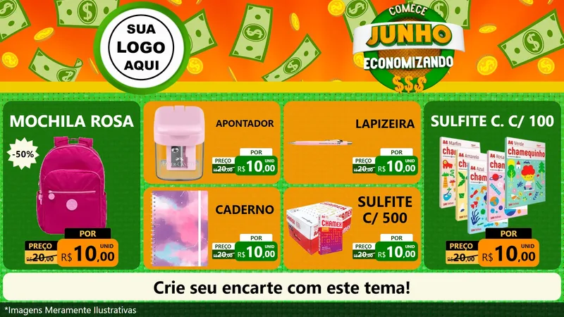 Modelo de TV para TV Horizontal com o tema Comece Junho Economizando para Papelaria