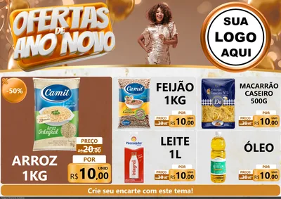 Modelo de Encarte para Encarte A4 Horizontal com o tema Ofertas de Ano Novo para Supermercado