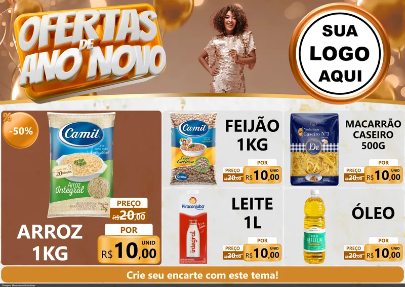 Modelo de Encarte para Encarte A4 Horizontal com o tema Ofertas de Ano Novo para Supermercado