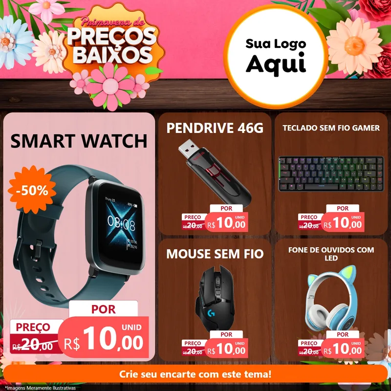 Modelo de Rede Social para Feed Facebook com o tema Primavera de Preços Baixos para Informática