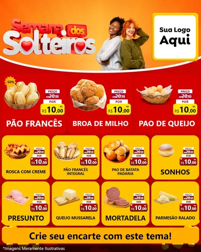 Modelo de Rede Social para Feed Instagram com o tema Semana dos Solteiros para Padaria