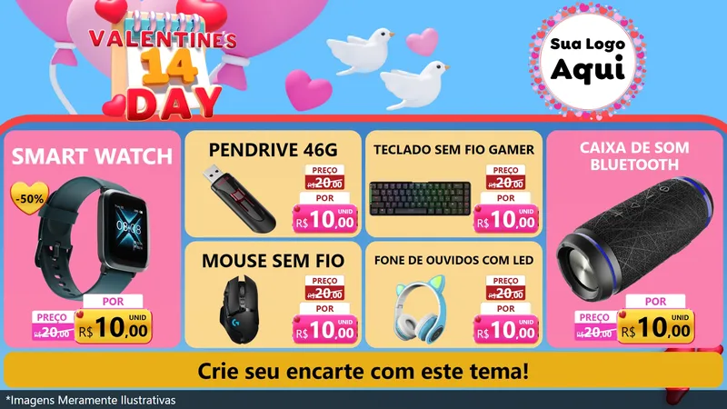 Modelo de TV para TV Horizontal com o tema Valentine's Day para Informática