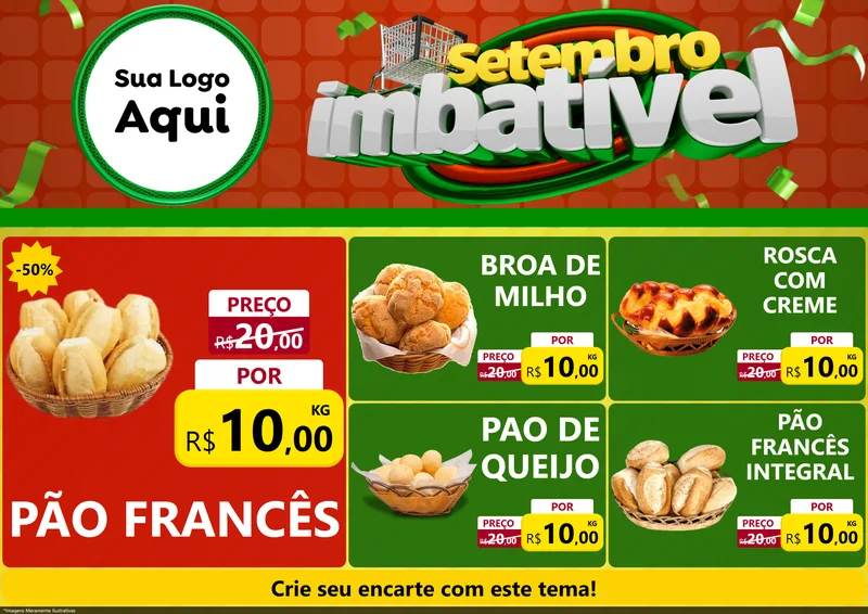 Modelo de Encarte para Encarte A4 Horizontal com o tema Setembro Imbatível para Padaria