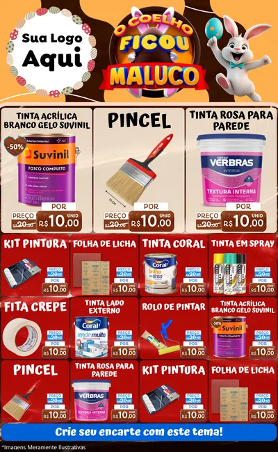Modelo de Encarte para Encarte Grande com o tema O Coelho Ficou Maluco - Páscoa para Tintas e Ferramentas