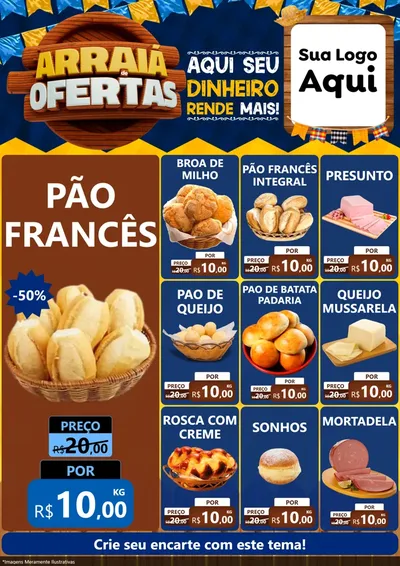 Modelo de Encarte para Encarte A4 Vertical com o tema Arraiá de Ofertas - Junina para Padaria