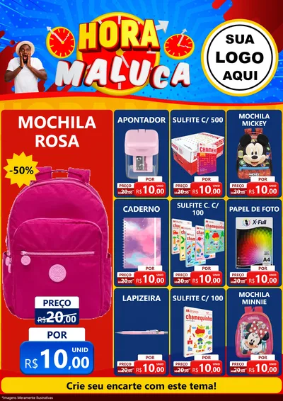 Modelo de Encarte para Encarte A4 Vertical com o tema Hora Maluca para Papelaria
