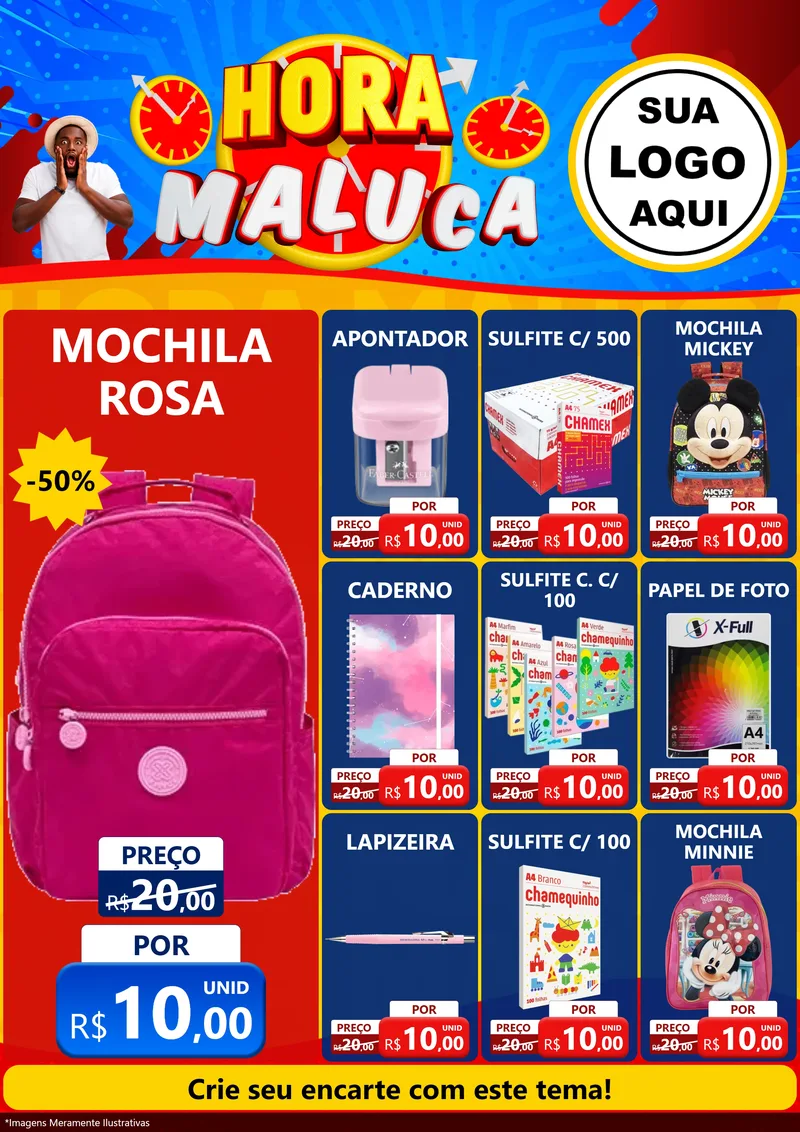 Modelo de Encarte para Encarte A4 Vertical com o tema Hora Maluca para Papelaria