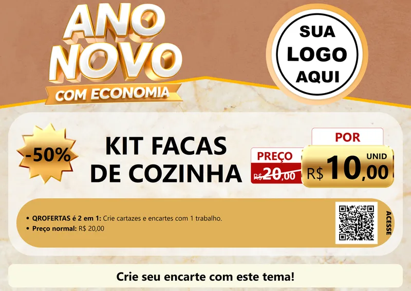 Modelo de Cartaz para Cartaz A4 Horizontal com o tema Ano Novo Com Economia para Utilidades Domésticas