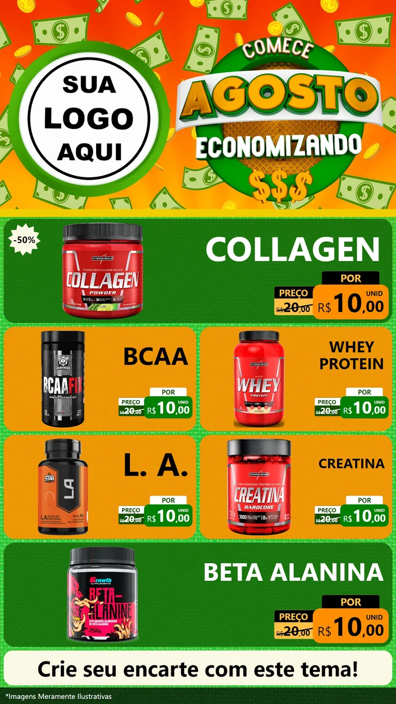 Modelo de TV para TV Vertical com o tema Comece Agosto Economizando para Suplementos alimentares