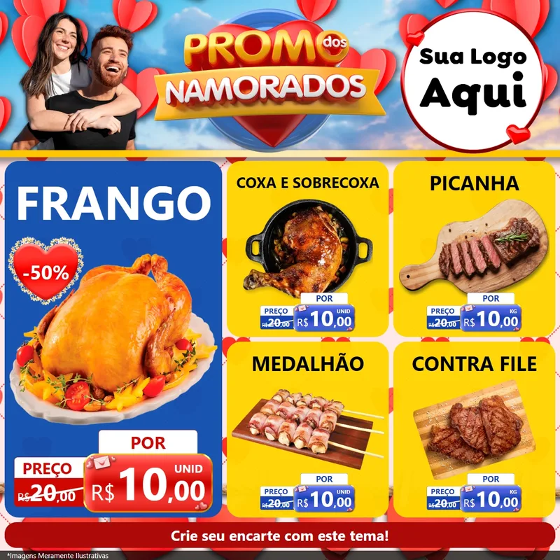 Modelo de Rede Social para Feed Facebook com o tema Promo dos Namorados para Assados