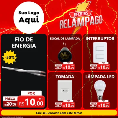 Modelo de Rede Social para Feed Facebook com o tema Ofertas Relâmpago para Materiais Elétricos