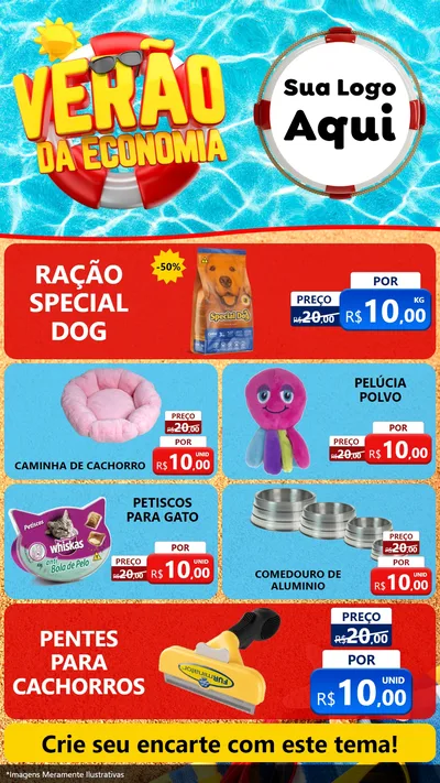 Modelo de TV para TV Vertical com o tema Verão da Economia para Pet Shop