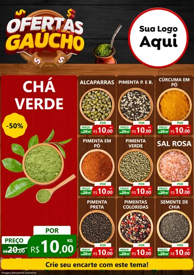 Modelo de Encarte para Encarte A4 Vertical com o tema Ofertas Dia do Gaúcho para Produtos Naturais