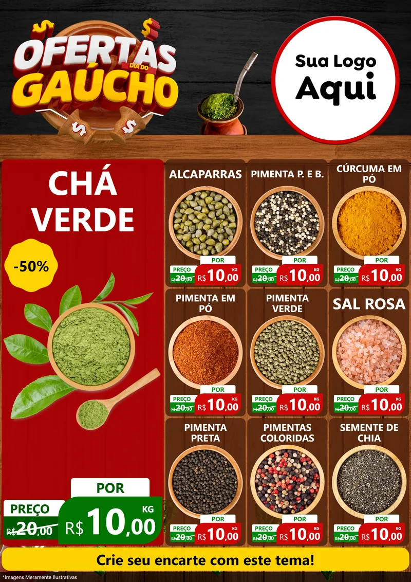 Modelo de Encarte para Encarte A4 Vertical com o tema Ofertas Dia do Gaúcho para Produtos Naturais