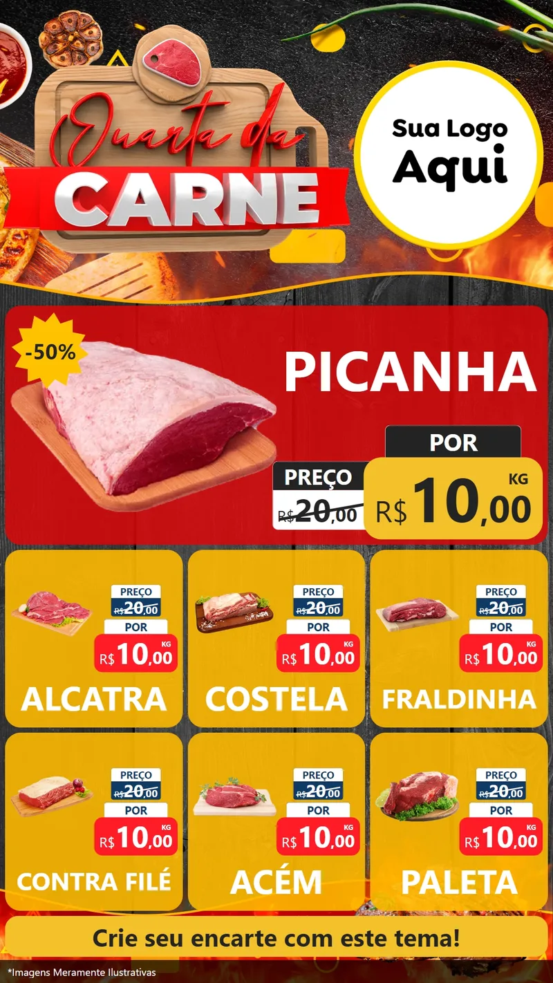 Modelo de Rede Social para Stories com o tema Quarta da Carne para Açougue
