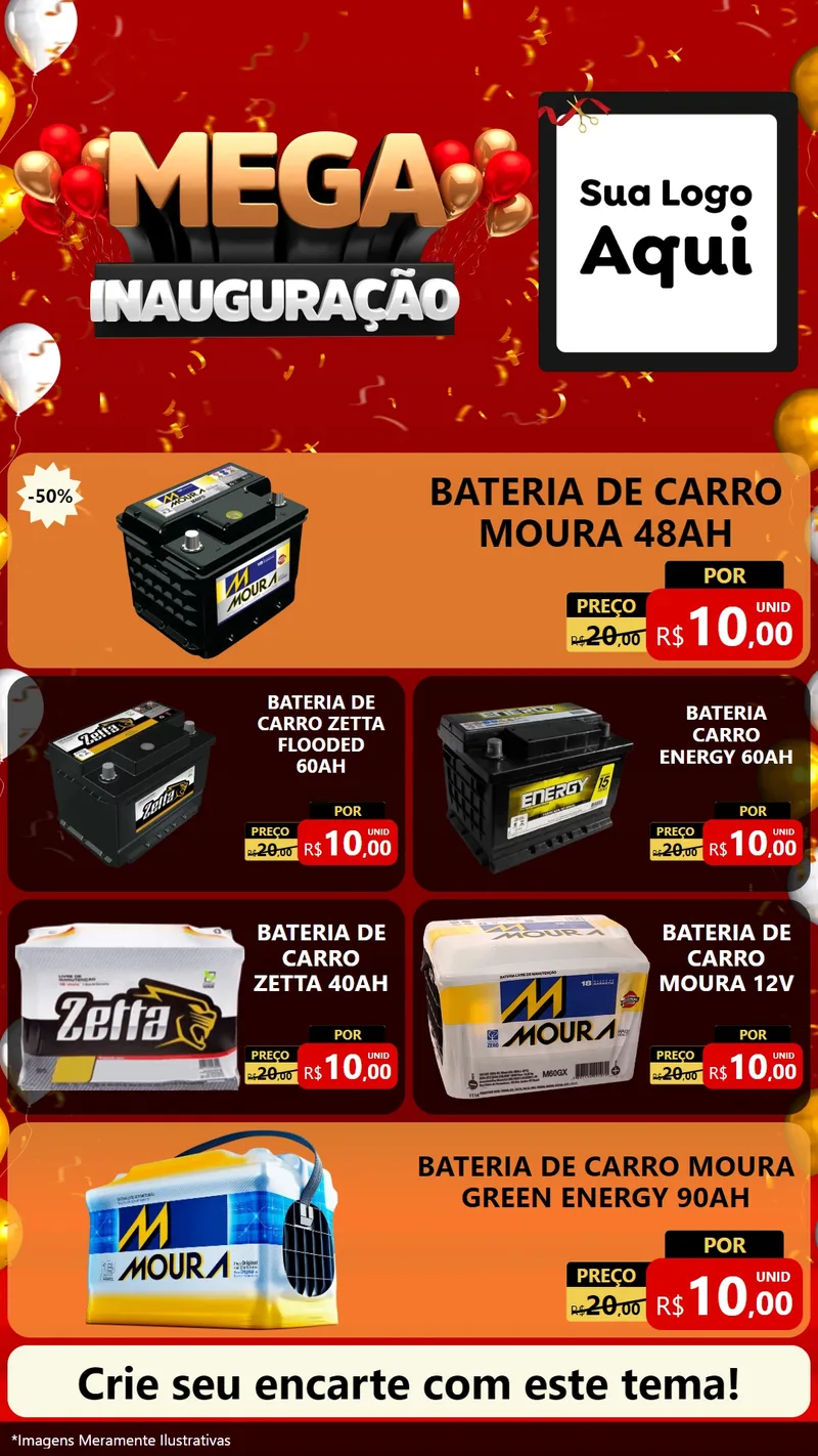 Modelo de TV para TV Vertical com o tema Mega Inauguração para Baterias Elétricas