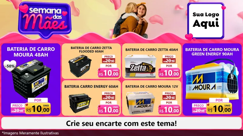 Modelo de TV para TV Horizontal com o tema Semana das Mães para Baterias Elétricas