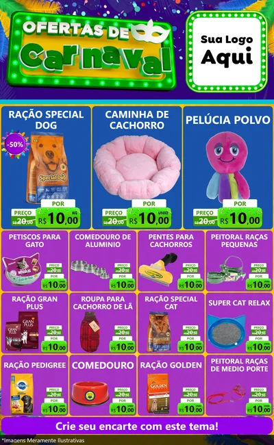 Modelo de Encarte para Encarte Grande com o tema Ofertas de Carnaval para Pet Shop