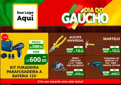 Modelo de Encarte para Encarte A4 Horizontal com o tema Dia do Gaúcho para Maquinas e Ferramentas