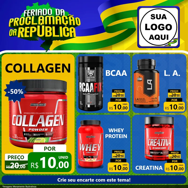 Modelo de Rede Social para Feed Facebook com o tema Feriado da Proclamação da República para Suplementos alimentares
