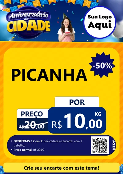 Modelo de Cartaz para Cartaz A4 Vertical com o tema Aniversário da Cidade para Açougue