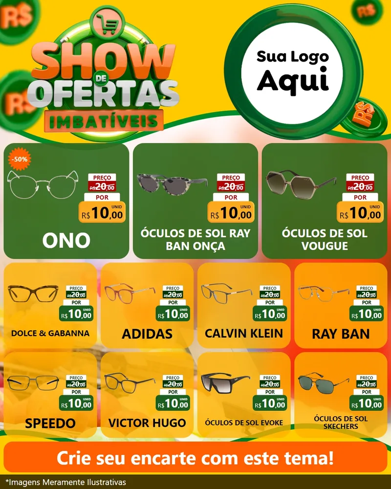 Modelo de Rede Social para Feed Instagram com o tema Show de Ofertas Imbatíveis para Óticas