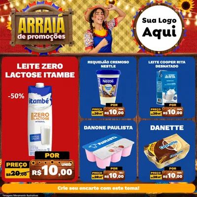 Modelo de Rede Social para Feed Facebook com o tema Arraiá de Promoções para Frios e Laticínios