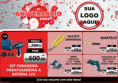 Modelo de Encarte para Encarte A4 Horizontal com o tema Promoção de Aniversário - 9 Anos para Maquinas e Ferramentas