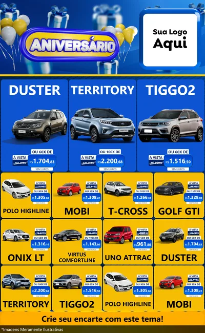 Modelo de Encarte para Encarte Grande com o tema Aniversário para Concessionaria de Carros