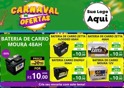 Modelo de Encarte para Encarte A4 Horizontal com o tema Carnaval de Ofertas para Baterias Elétricas
