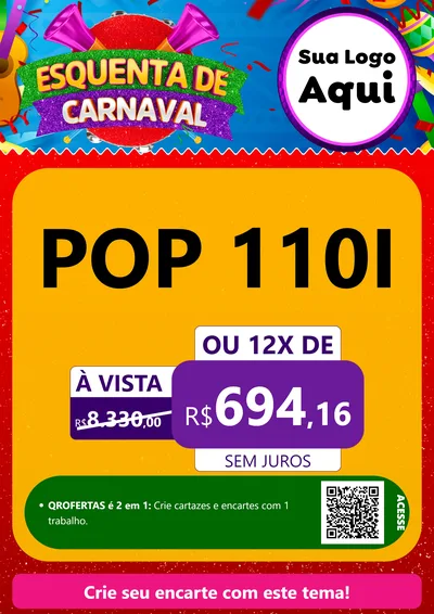 Modelo de Cartaz para Cartaz A4 Vertical com o tema Esquenta de Carnaval para Concessionaria de Motos
