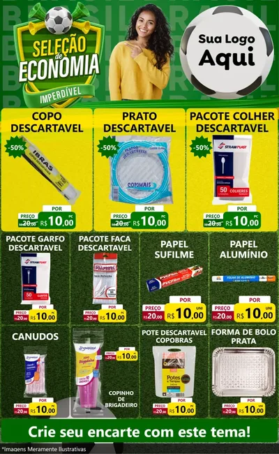 Modelo de Encarte para Encarte Grande com o tema Seleção de Economia - Copa para Embalagens