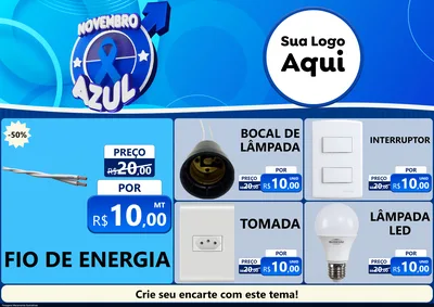 Modelo de Encarte para Encarte A4 Horizontal com o tema Novembro Azul para Materiais Elétricos