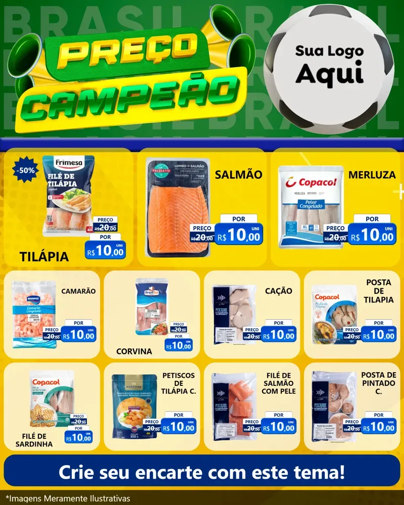 Modelo de Rede Social para Feed Instagram com o tema Preço Campeão - Copa para Peixaria