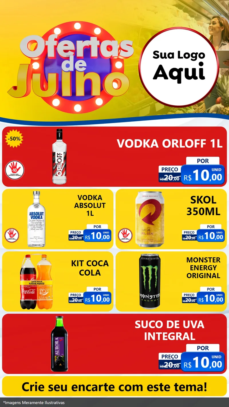 Modelo de TV para TV Vertical com o tema Ofertas de Julho para Distribuidora de bebidas