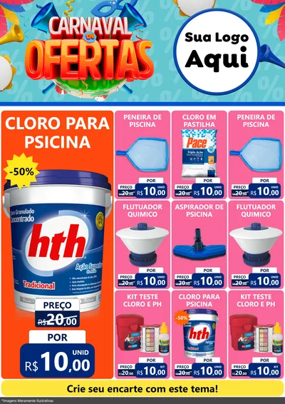 Modelo de Encarte para Encarte A4 Vertical com o tema Carnaval de Ofertas para Produtos para Piscina
