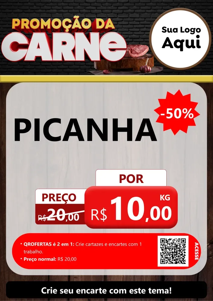 Modelo de Cartaz para Cartaz A4 Vertical com o tema Promoção da Carne para Açougue