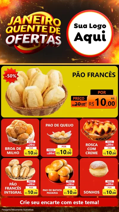 Modelo de Rede Social para Stories com o tema Janeiro Quente de Ofertas para Padaria