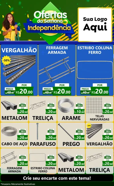 Modelo de Encarte para Encarte Grande com o tema Ofertas da Semana da Independência para Ferragens