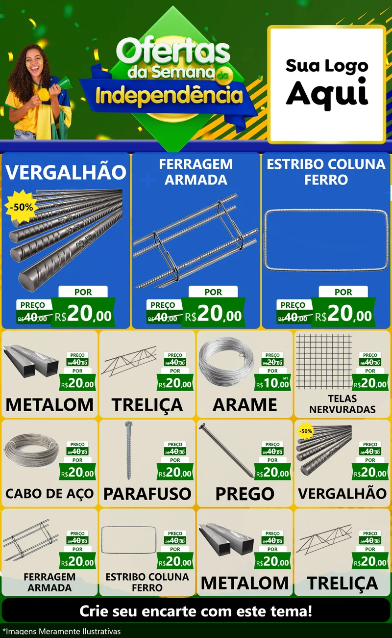 Modelo de Encarte para Encarte Grande com o tema Ofertas da Semana da Independência para Ferragens