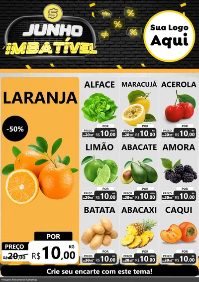Modelo de Encarte para Encarte A4 Vertical com o tema Junho Imbatível para Hortifrúti