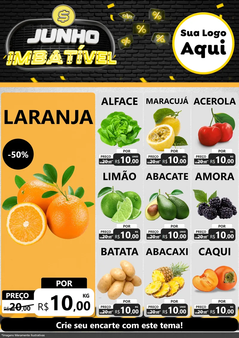Modelo de Encarte para Encarte A4 Vertical com o tema Junho Imbatível para Hortifrúti