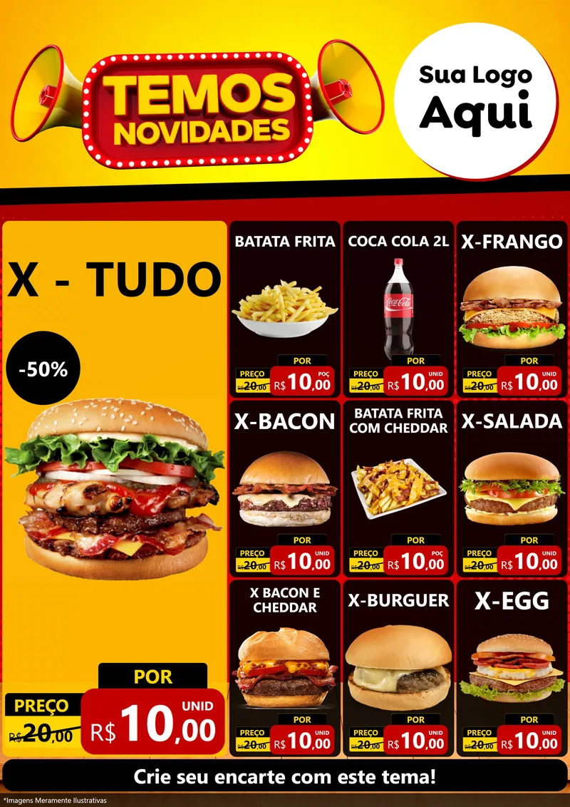 Modelo de Encarte para Encarte A4 Vertical com o tema Temos Novidades para Hamburgueria