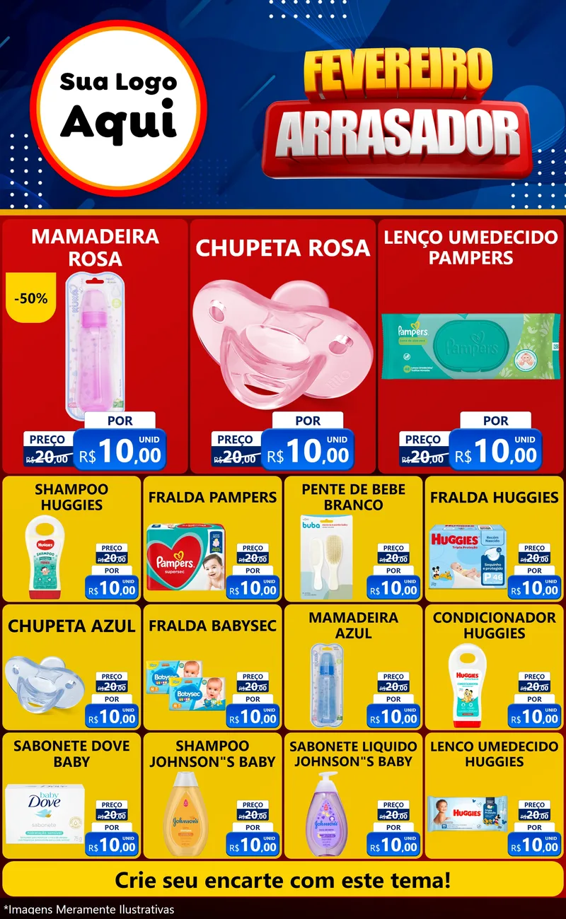 Modelo de Encarte para Encarte Grande com o tema Fevereiro Arrasador para Bebês