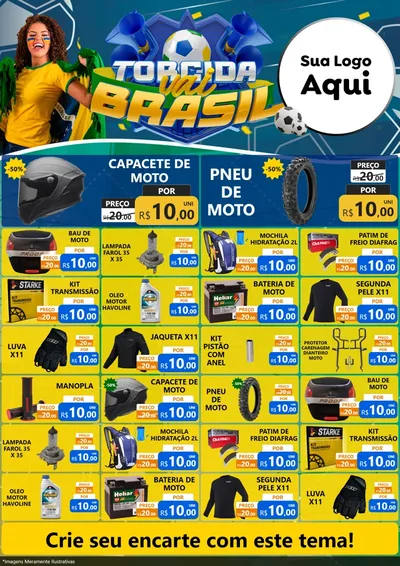 Modelo de Encarte para Encarte A4 Vertical com o tema Torcida Vai Brasil - Copa para Moto peças